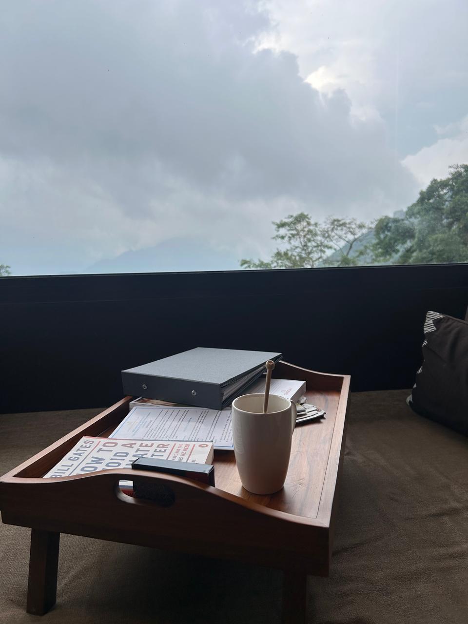 Reading tray with a view